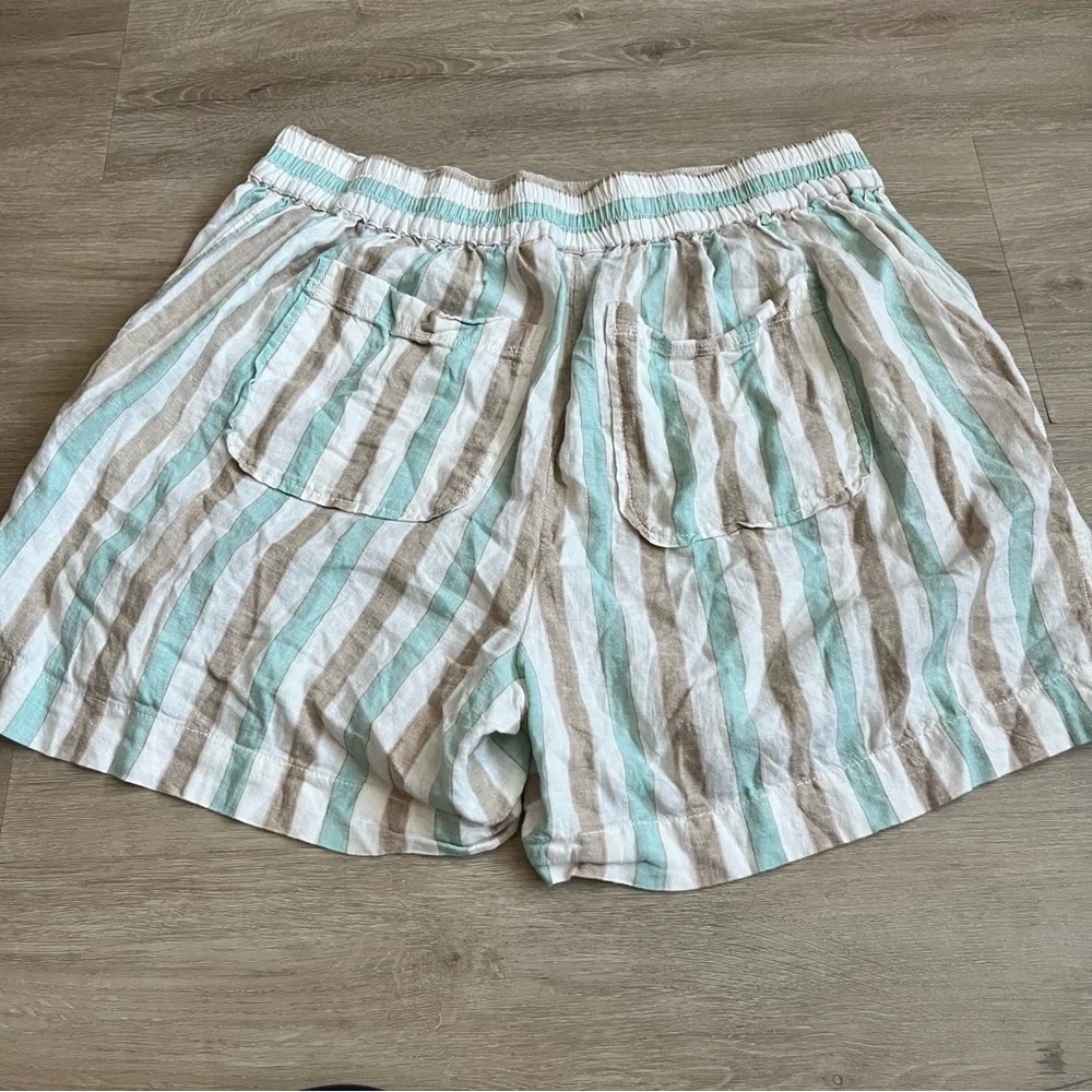 Lane Bryant 14/16 Striped Linen Blend Mid-Rise Linen Pull-On Shorts 5 inch
